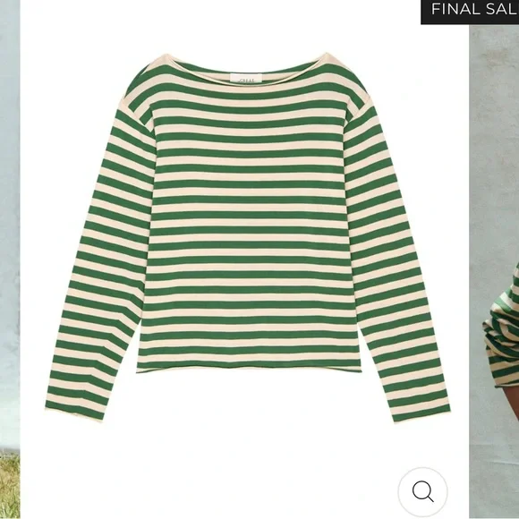 THE GREAT. Green Sailor Stripe Boatneck Top - Picture 2 of 6